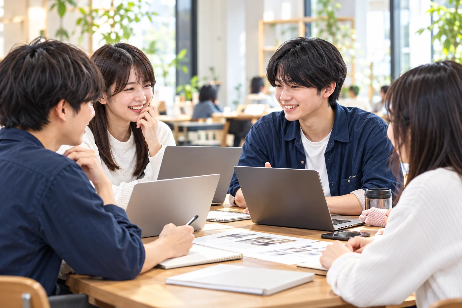 大学生が話し合いながら場所づくりを進めるイメージ